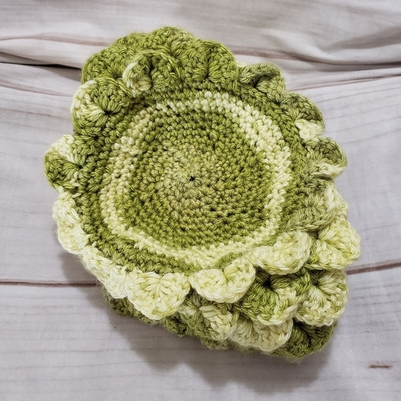 Handmade Crocodile Stitch Crochet Knit Beanie Hat Green Yellow Soft 10x9.5 Inch - Picture 4 of 6